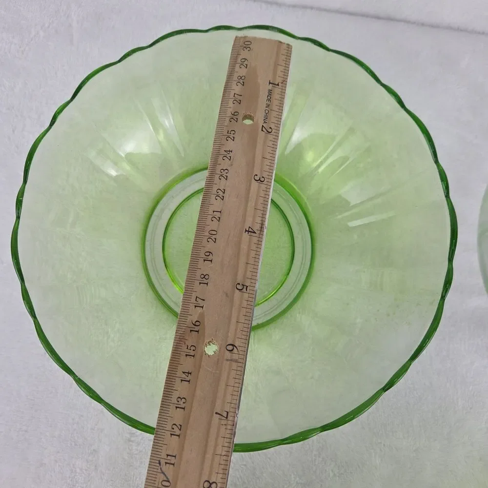 Vintage Anchor Hocking Green Glass Nesting Mixing Bowl Set 4 Ribbed Scalloped